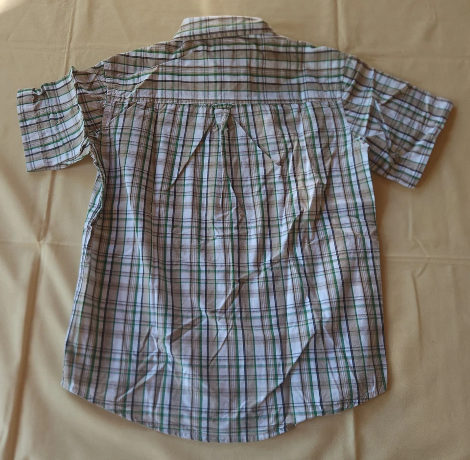 Camisa Cherokee Blanca Beige A Cuadros Cuello Abotonado Manga Corta Talla M Foto 3 de 3