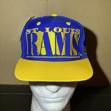 Vintage ST. LOUIS RAMS Logo 7 Cap Hat Snapback Big Spell Out NWT NOS 90  s