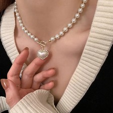 Elegant Pearl Necklace For Women Heart Pendant Necklaces Luxury Imitation Pearls