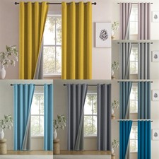 2 Panels Faux Linen Blackout Curtains Grommet Top Panels for Bedroom