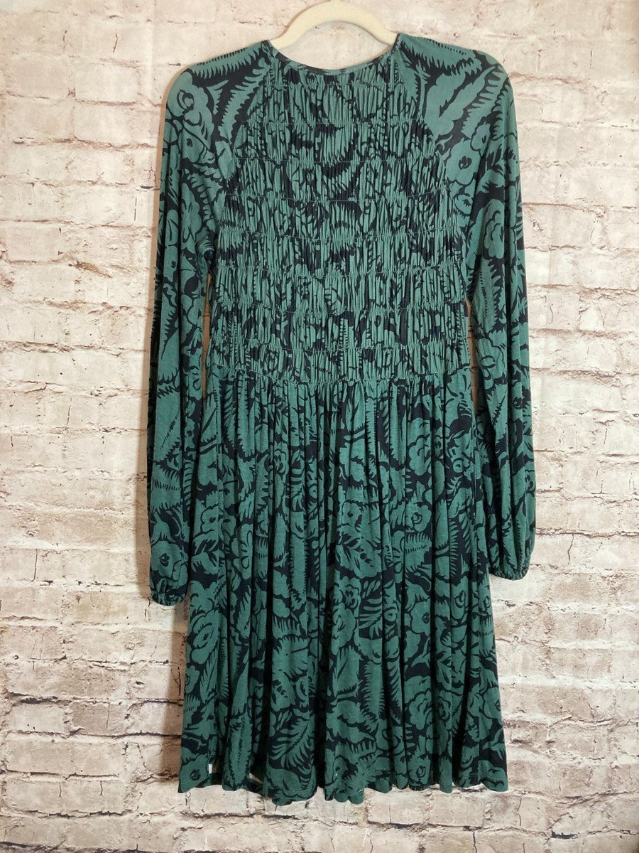 Boden Dress Womens 4 Forest Green Smocked Jersey Stretch Tropical Florals  Flowy | eBay
