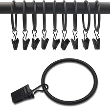 40 Pack Black Curtain Rings with Clips, Curtain Hooks Hangers Clip Rings for Han
