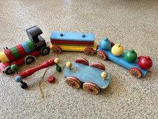 Vintage BRIO Wooden Toy Train Set 3 Cars Made in Sweden 25 Bundle