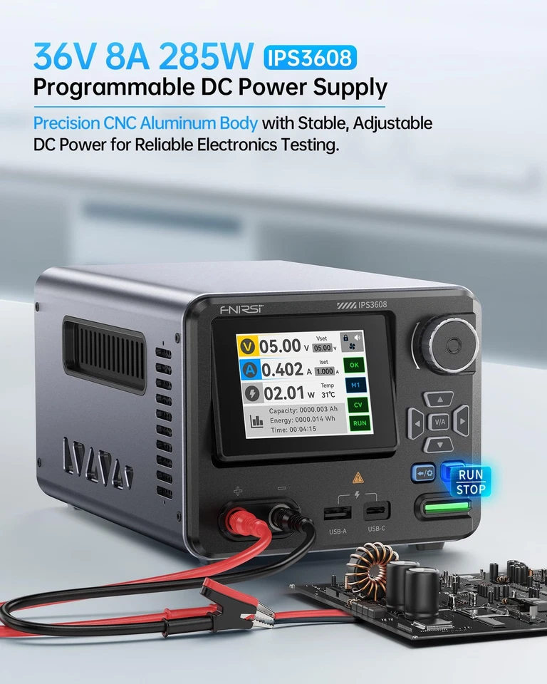 FNIRSI IPS3608 DC Fuente de Alimentación Variable, 36V 8A Fuente de Alimentación de Banco con 10mV... Foto 2 de 4