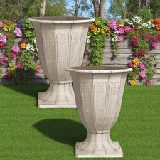 Calista Urn Planter Grey Vintage Rust Effect Plastic Flower Pots for Garden