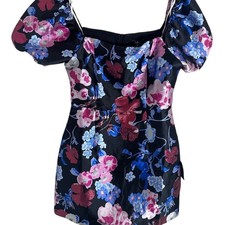 Lulus Black Floral Puff Sleeve Square Neck Mini Dress Women's Size M