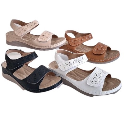 Ladies Wide Fit Sandals Cushioned Wedge Comfort Sparkle Touch Fasten Shoes Size 