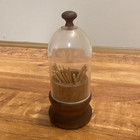 Wood Toothpick Holder Dispenser w/ Clear Plastic Dome Cover, Round Brown/Clear — photo 1