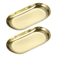 2pcs Stainless Steel Decorative Tray 3.9" Oval Serving Tray, Gold