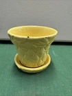 Vintage McCOY Pottery FLOWER POT YellowQUILTED Diamond LEAF Planter SAUCER 1940s