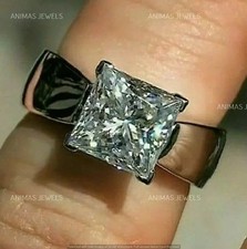 Real 925 Sterling Silver 4 Ct Princess Cut Moissanite Solitaire Engagement Ring