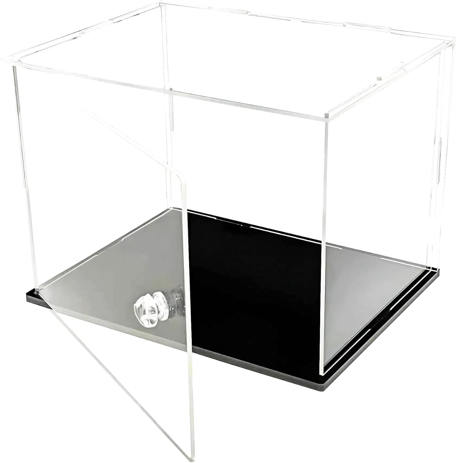 Clear Acrylic Display Case with Black Base, Storage Box with Lid, Transparent Co