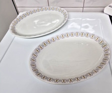 2 x W H Grindley Granite Vitrifiedlattice white mustard oval dinner plates 30cm