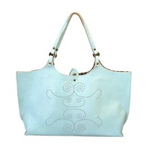Serpui Marie Vintage Perforated Leather Light Blue Tote Bag Purse Handbag Y2k