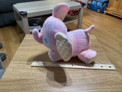 VTG Playskool 10'' Elephant Blankies Pink Plaid Plush Blanket Buddy Quilted Ears