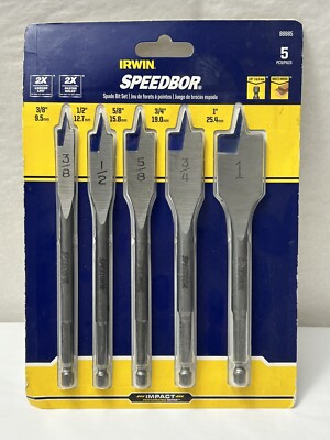 New Irwin Speedbor 88885 5pc Spade Bit Set - 3/8'', 1/2'', 5/8'', 3/4'', & 1''  (R7)