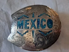 Crushed Turquoise Mexico Alpaca Horse Shoe Buckle