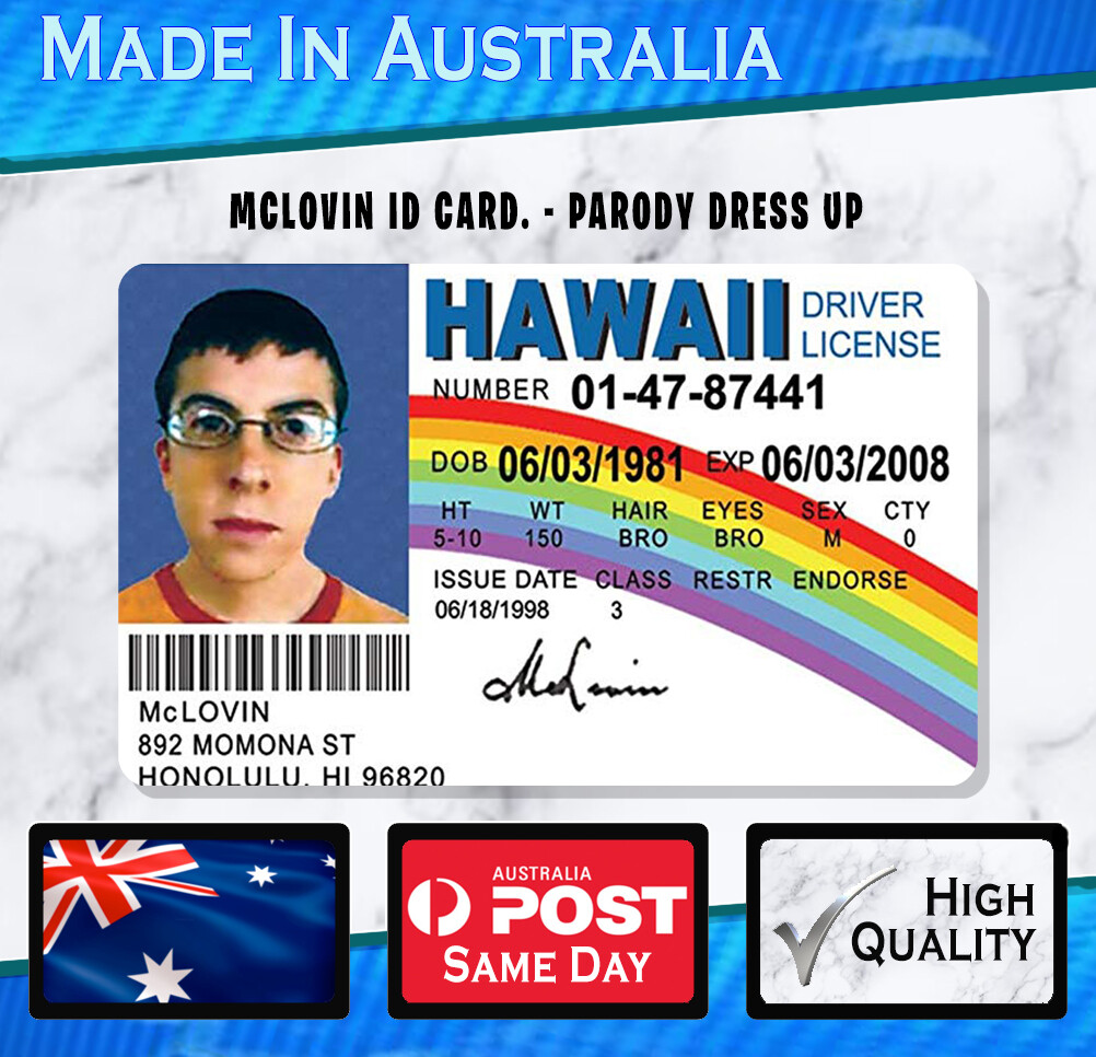 McLovin HARD PLASTIC ID Card Plastic Parody Prop Gift SUPERBAD