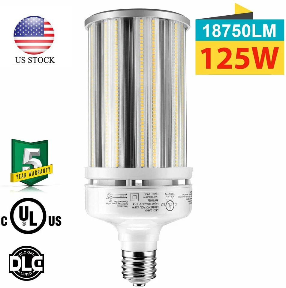 KUKUPPO DLC 125W LED Corn Bulb Light E39 Replace 400W MH Warehouse High Bay Light 5000K