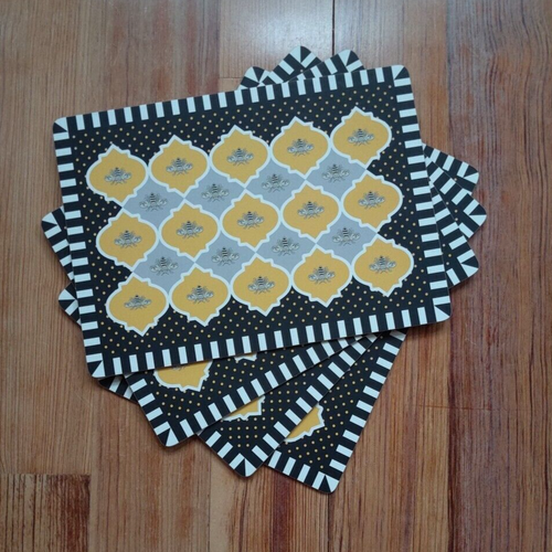 4 Mackenzie Childs Queen Bee Cork Backed Placemats used once EXCELLENT