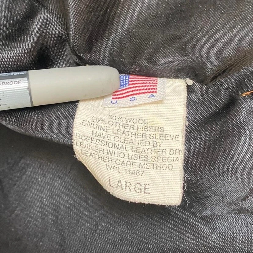 Chaqueta Letterman Universitaria De Colección Cuero Genuino Lana Universal Studios Foto 3 de 4