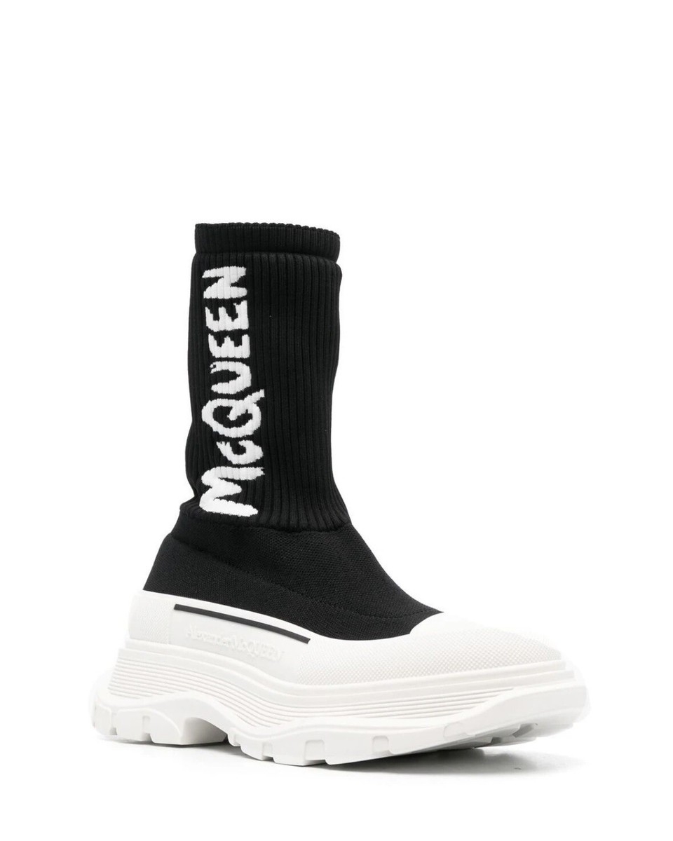 Alexander McQueen Logo Sock Platform Sneaker Black & White