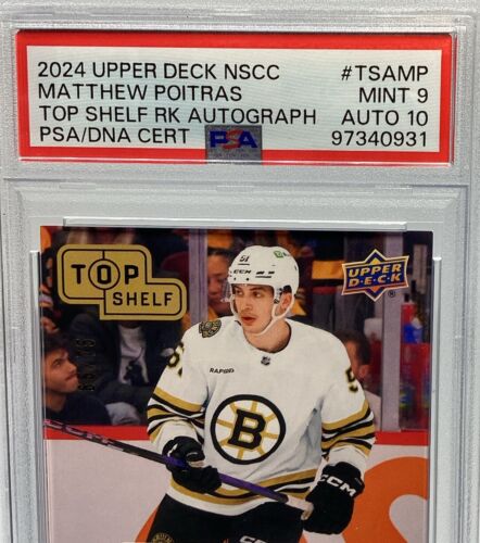 Matthew Poitras Rookie Auto PSA 9/10 - 2024 Upper Deck ‘Top Shelf’ /75 -Bruins - Picture 3 of 6