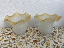 3 Anciennes Tulipes Abat Jour En Verre Contour Jaune Dentelle Lustre Rénovation 
