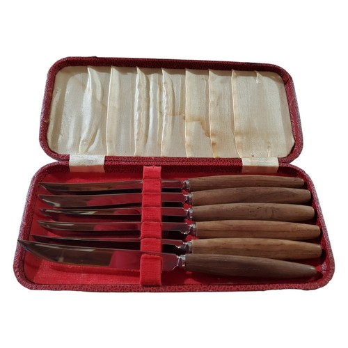 Cutlass Leppington Sheffield England Stainless Knife Set Wood Handle w/ Case - Picture 3 of 24
