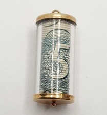 Vintage 9ct Old Money FIVE POUNDS �5 Note in the Tube Yellow Gold Charm/Pendant