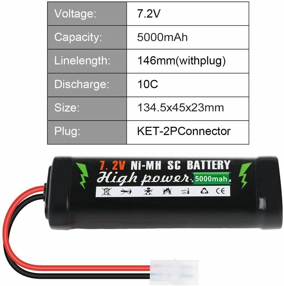 2 Stücke 5000mAh Wiederaufladbar Akku 7,2V Ni-MH Akku Tamiya Stecker für RC Auto - Bild 4 von 4
