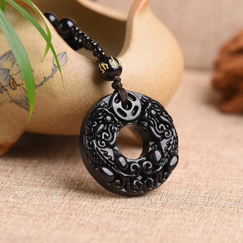 1PC Natural Black Obsidian PiXiu Women Men Lucky Pendant Necklace Amulet Jewelry - Picture 7 of 12