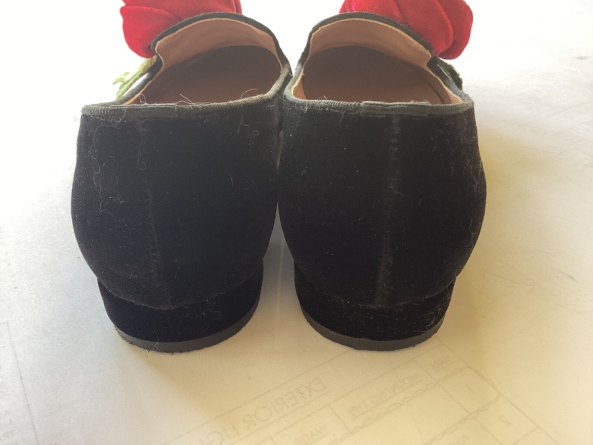 RED VALENTINO Black Velvet & Red Rose Loafers Size 39 like RED VALENTINO Black Velvet & Red Rose Loafers Size 39 like
