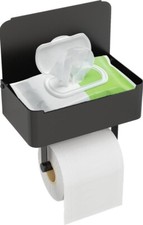 Toilet Paper Holder with Storage Shelf Flushable Wet Wipes Dispenser Matte Black