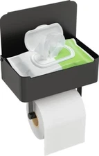 Toilet Paper Holder with Storage Shelf Flushable Wet Wipes Dispenser Matte Black