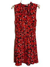 Banana Republic orange with Floral Printed Fit & Flare elastic waist v tneckie