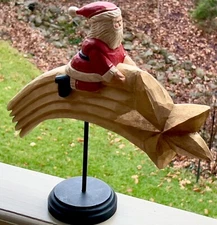 Derek Adams Vintage Folk Art:"Santa's Comet" Hand-Carved Christmas Figurine 13"
