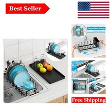 Expandable Sink Dish Drying Rack with Silicone Tray - Perfect for Small Kitchens