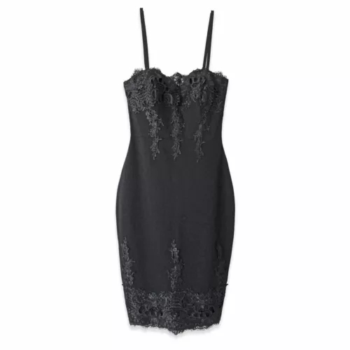 Sz M New With Tags Haute Monde Little Black Dress Lace Stretch Bodycon LBD