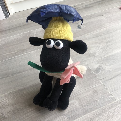 Vintage 1989 Shaun The Sheep w Flower & Umbrella Plush Soft Toy Wallace