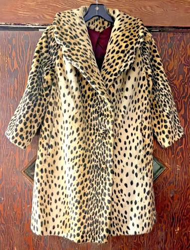 Vintage Faux Leopard Print Fur Coat Jacket With 3 Buttons Warm