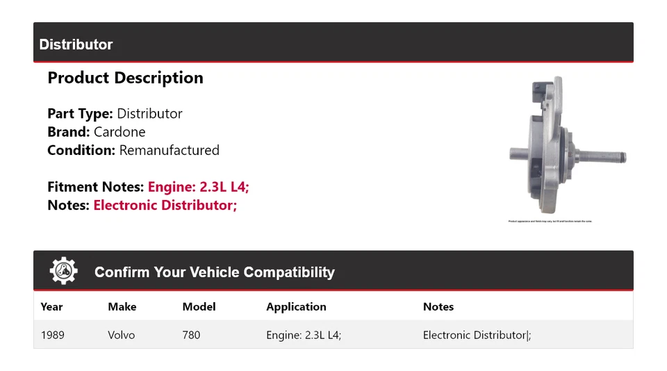 Volvo 780 1989 2,3 L L4 distribuidor cardone Foto 2 de 4