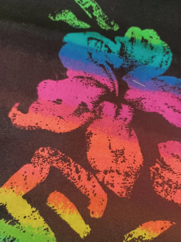 1 Yd Hawaiian MARCUS BROTHERS Fabric Black/Rainbow Colors, 60"W for Quilting - Image 2 of 3