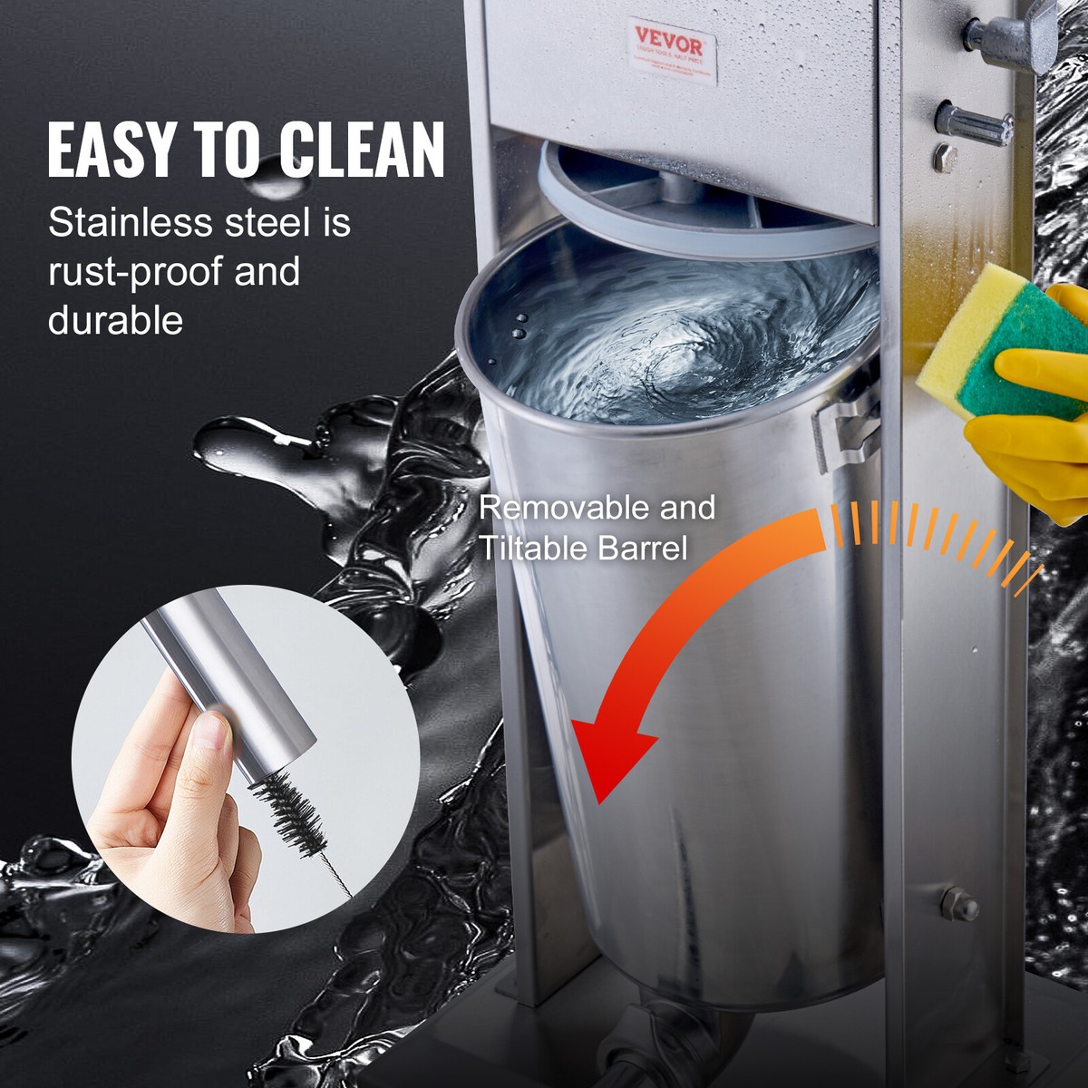 Insaccatrice Salsicce LEEVOT 7L - Macchina Professionale In Acciaio Inox, 2 Velocità E 4 Tubi - Foto 3