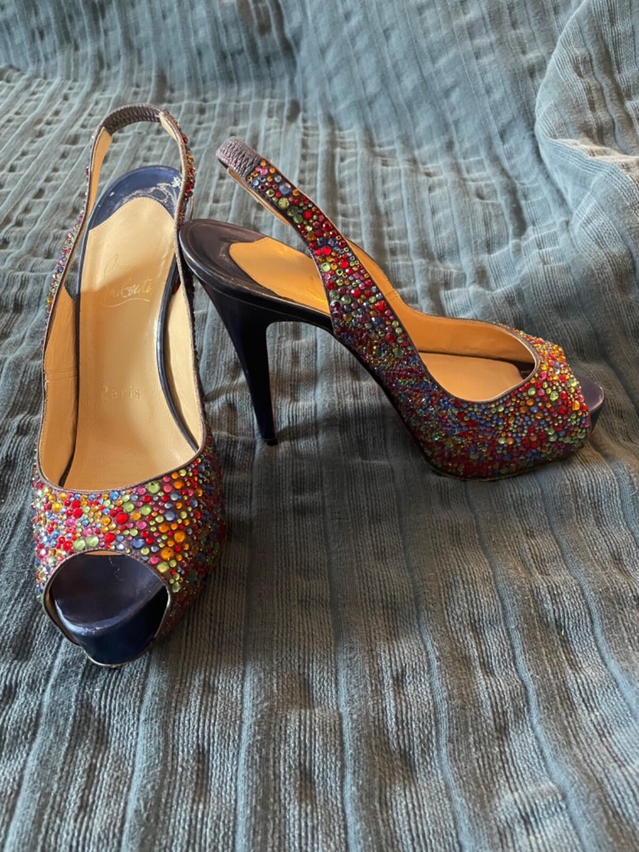 Multi colored Christian Louboutin Swarovski peep toe pumps | eBay
