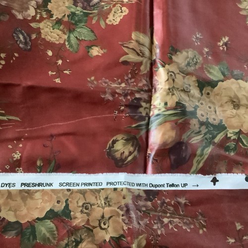 Vintage 5th Avenue Designs Covington Red Floral Crimson Upholstery 4.3 Yards - Picture 5 of 7