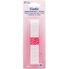 Ribbed Non-Roll Woven Elastic 20mm x 1mtr -  Non Twist Waistbands - White
