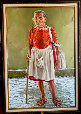 Painting By Leonardo Montoya Portrait Of An Elderly Woman  Time Goes By 