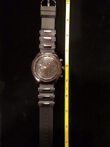 NEW BLING MASTER PAVE CRYSTAL BLACK TONE DIAL & BAND WATCH 91359S - Picture 2 of 10