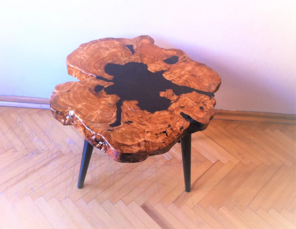 Rustic Live Edge Exotic Olive Wood Coffee Table,Handmade Epoxy Resin & Wood Legs - Image 3 of 4